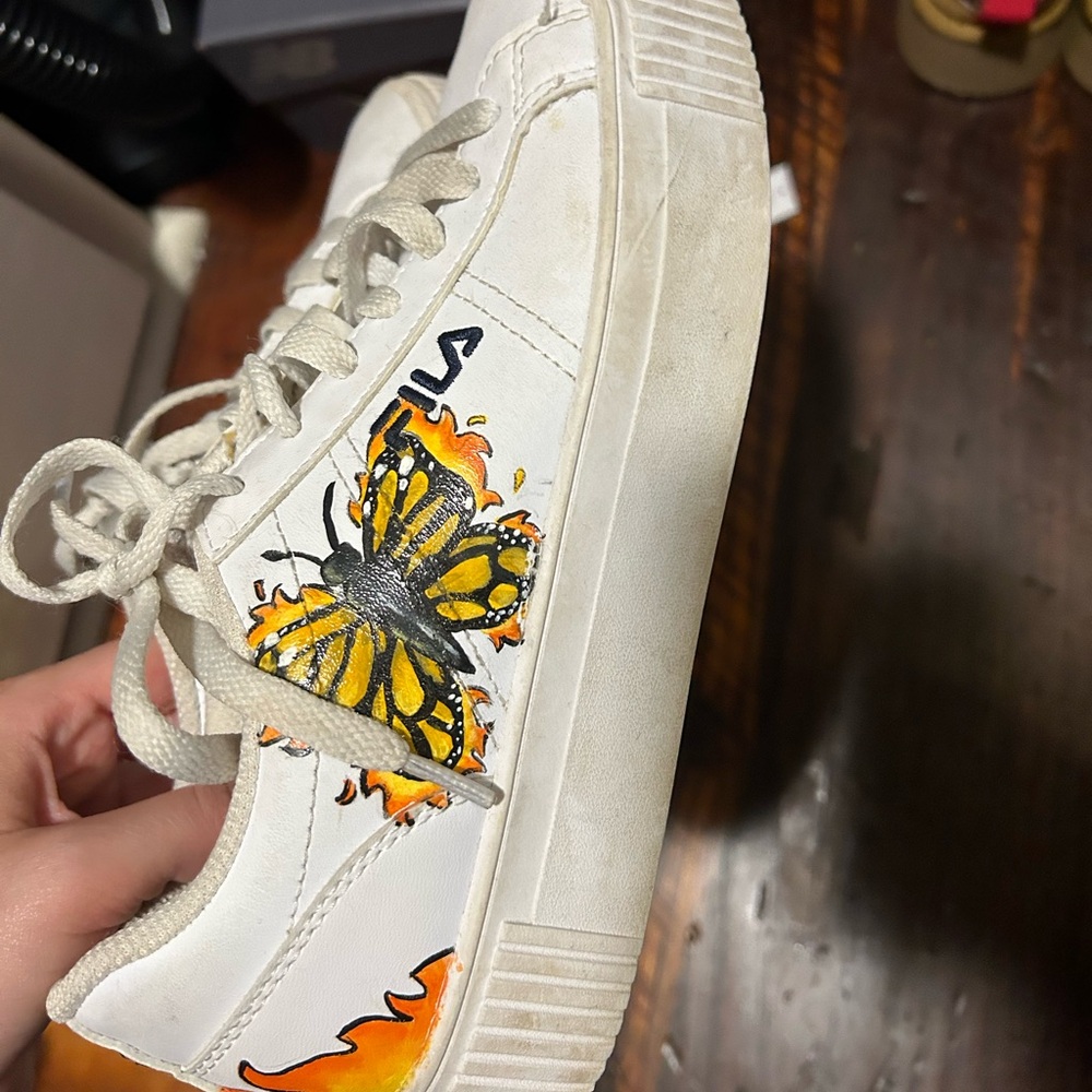 Custom Painted flame & butterfly Filas sneakers